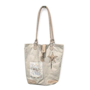 Vintage Addiction Tote L Cream Leather Canvas All Good Things Are Wild And Free